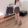Wool Plaid A-line Mini Skirt - Women's 2025 Autumn/Winter Retro High-Waisted Hip-Hugging Style