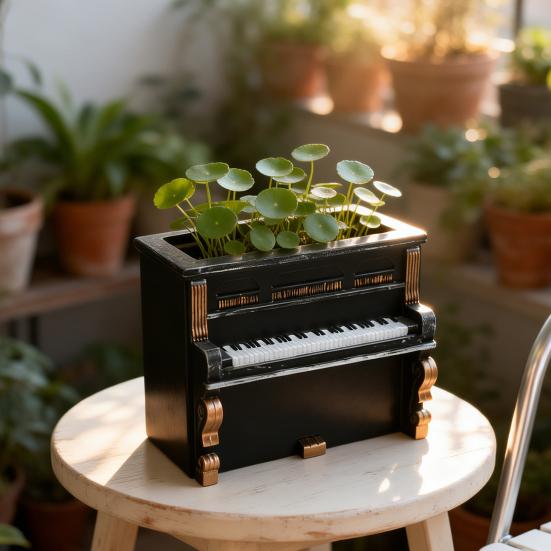 Yousheng Retro Piano Decorative Planter Pot, Resin Flower Pot with Gold Trim for Succulents, Creative Desktop Home Decor, Waterproof Mini Plant