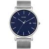 BUREI Men's Analog Quartz Watch, Waterproof, Date Display, Blue, Popular Brand, Simple and Stylish Business Watch, Silver, Milanese Style, Mesh Strap
