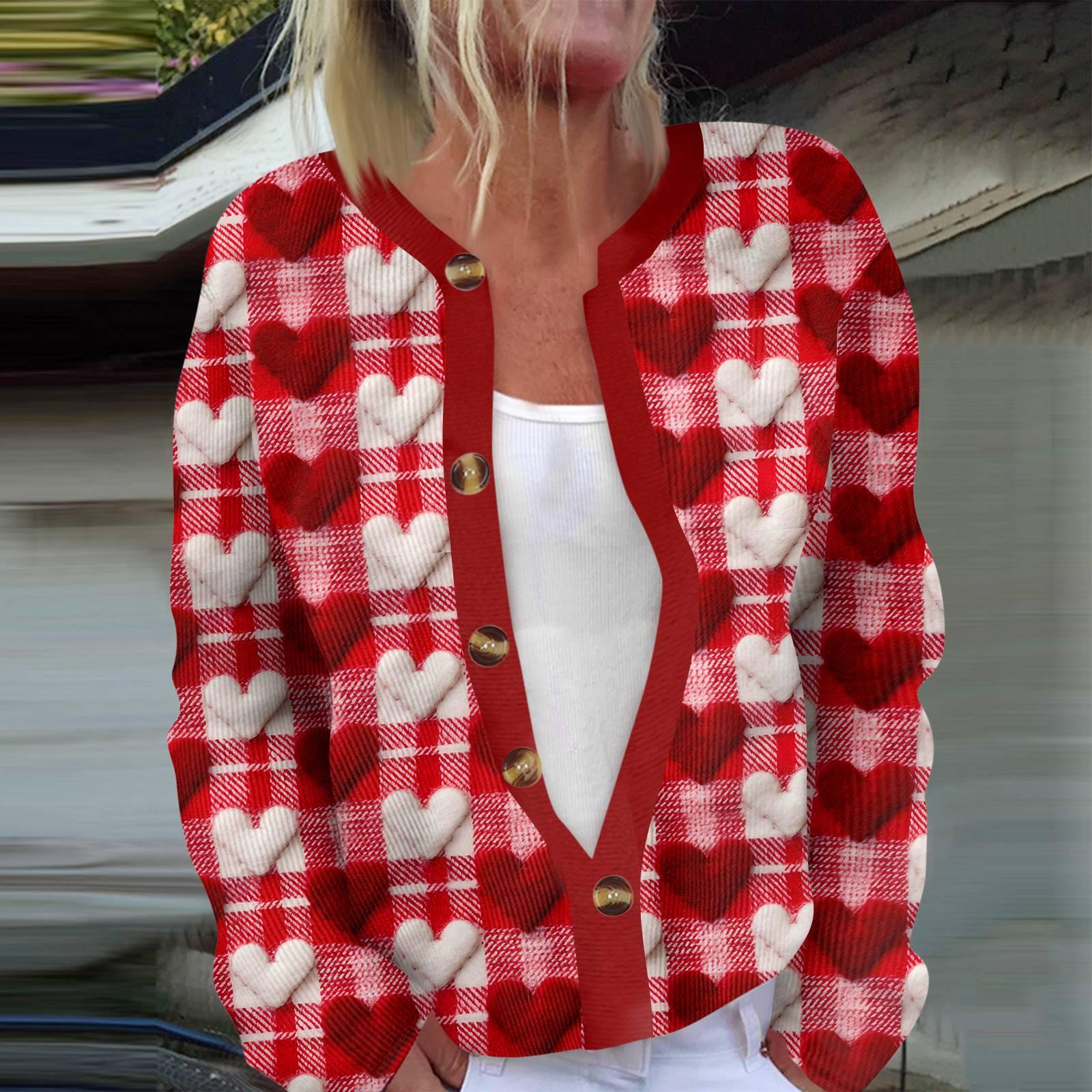 

Женская мода с длинным рукавом ко Дню святого Валентина, кардиган, свитер ко Дню святого Валентина XL красный