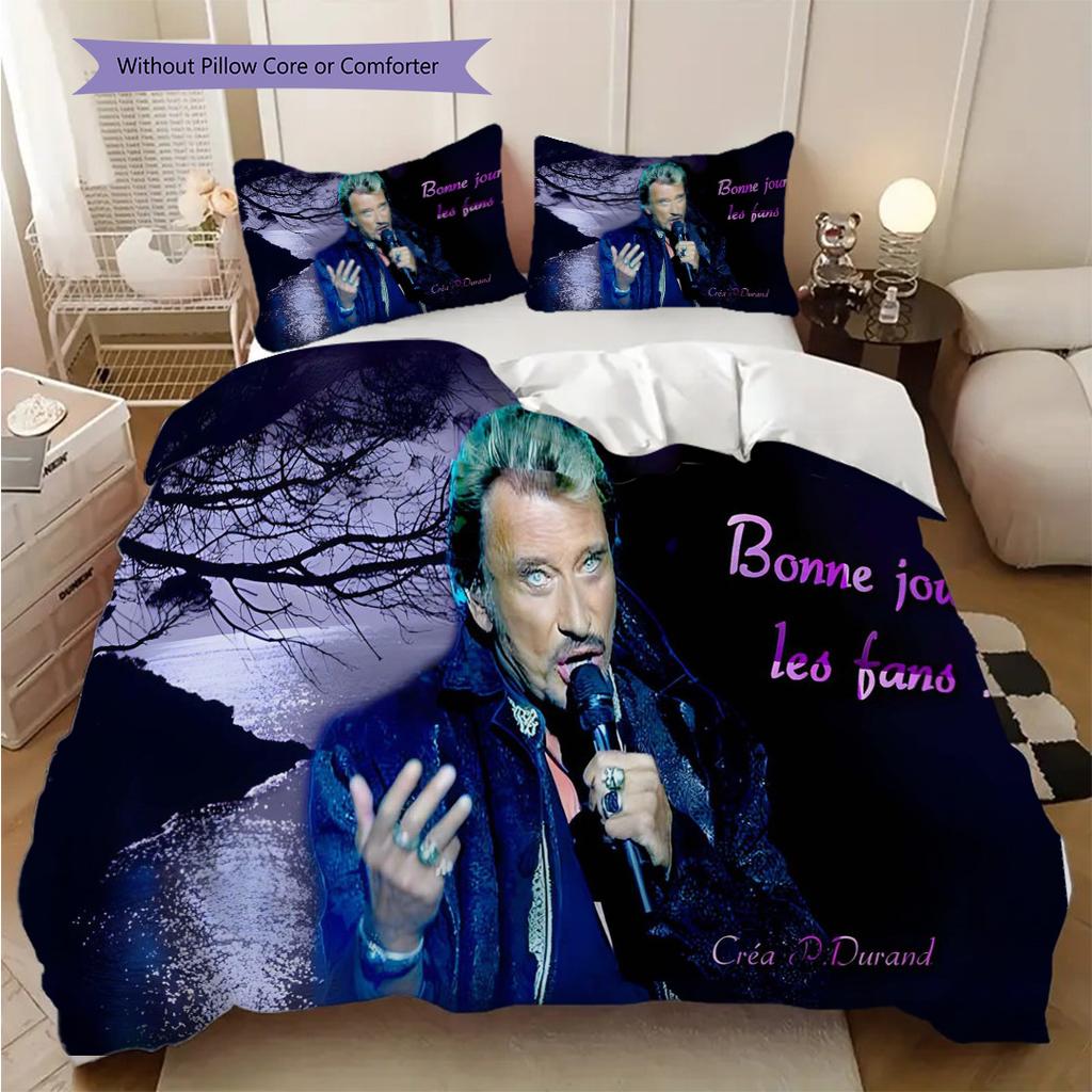 Johnny Hallyday Iconic Rock Legend Bedding (1 * duvet cover + 2 * pillowcase, without core) 2D Flat Christmas birthday gift Duvet cover and pillowcase
