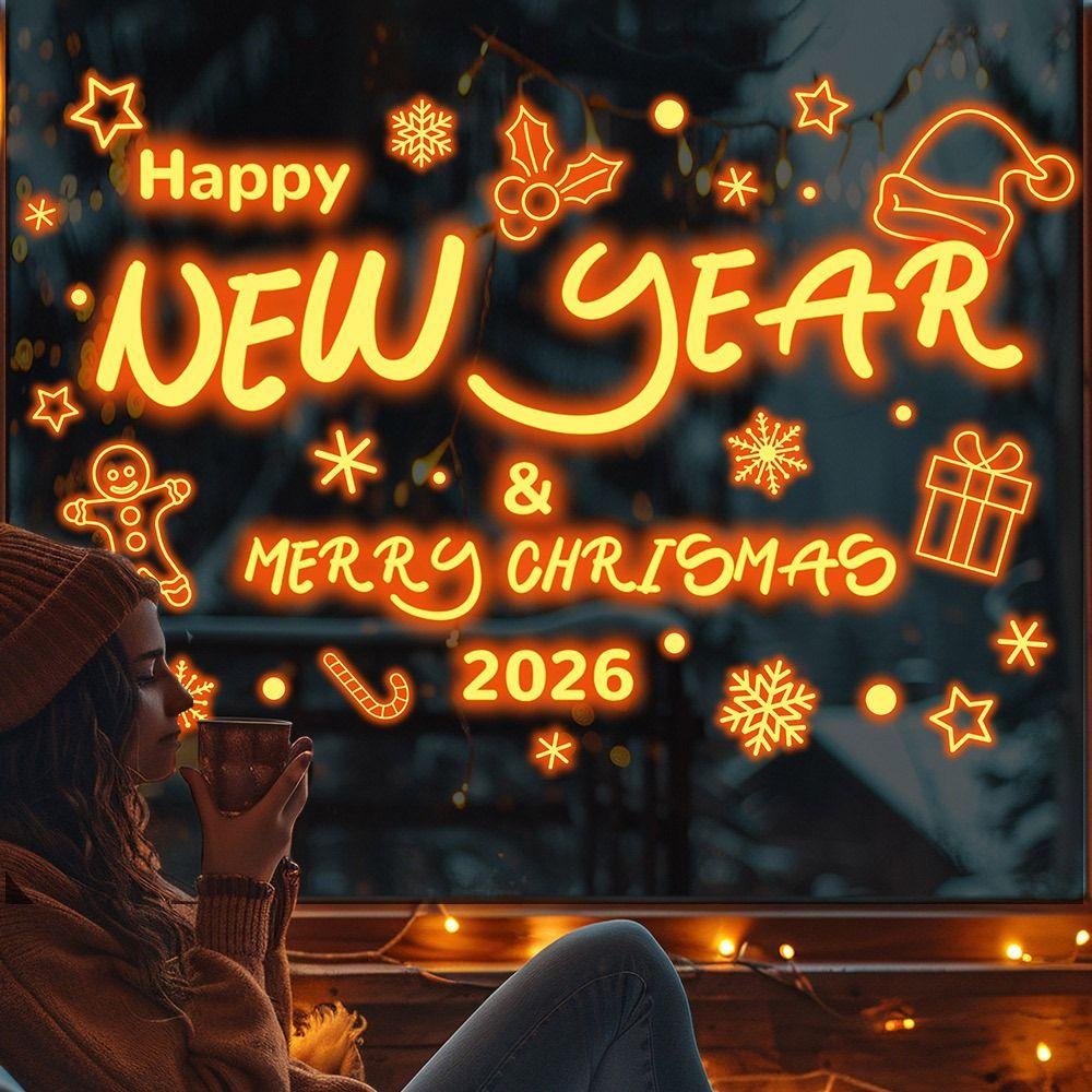 Multicolor Merry Christmas Sticker Cartoon Animal Electrostatic Christmas Train Window Sticker Removable Ornament