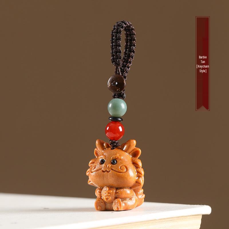 Exquisite Dragon Year Green Sandalwood Keyring & Phone Chain Pendant