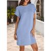 Women'S Fashionable Solid Color Short Sleeved Round Neck Casual Sports Short Dress With Pockets