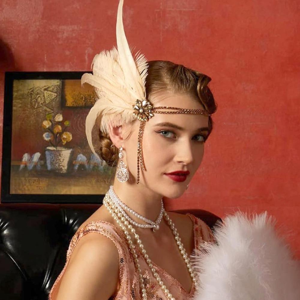 Water Diamond Feather Headwear 1920s Hair Band Rhinestone Headpiece Chain Brides Makeup