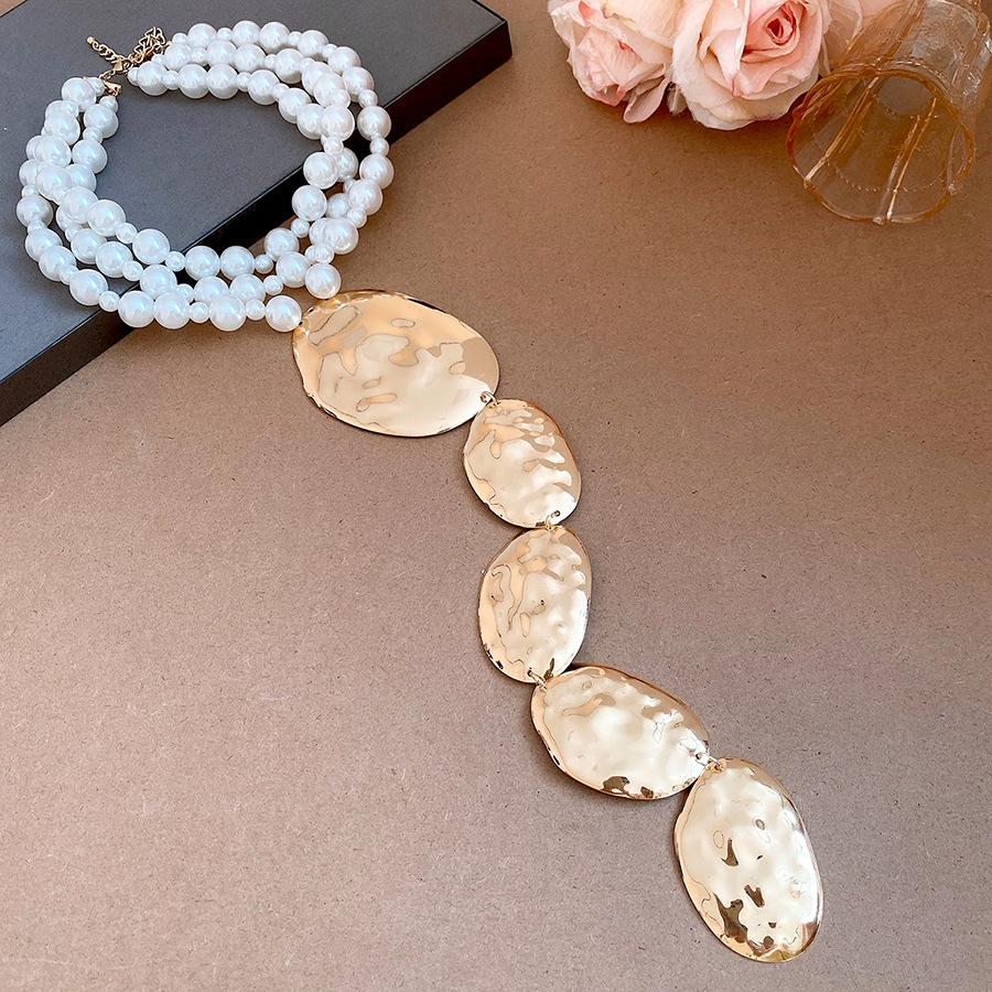 Three Layer Pearl Oval Tassel Necklace Retro Elegant Women Jewelry