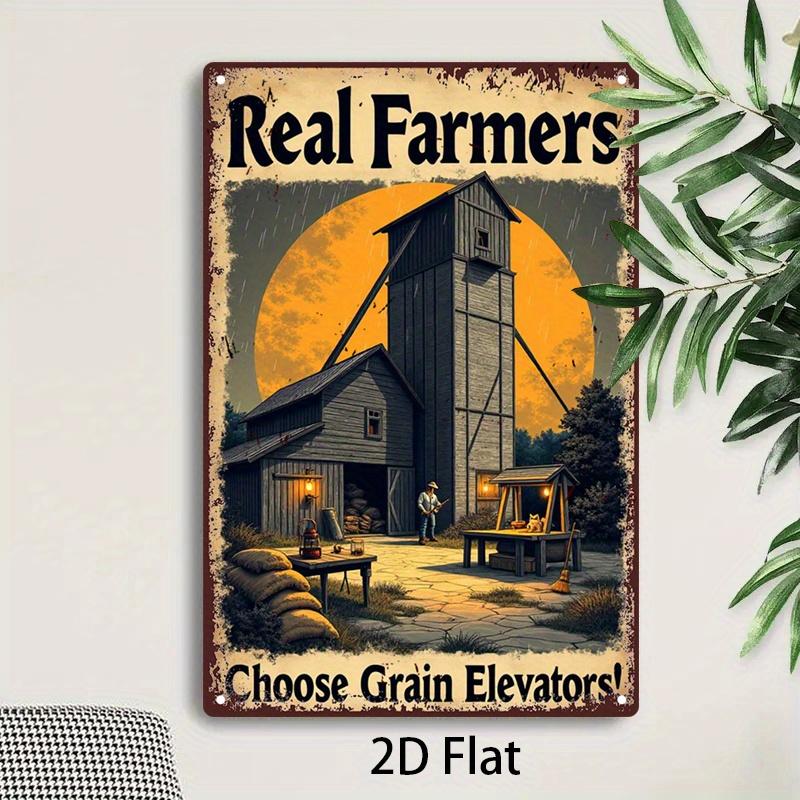Vintage Farmhouse Metal Tin Sign Real Farmers Grain Elevators Poster Rustic Barn Elevator Wall Decor Farm Life
