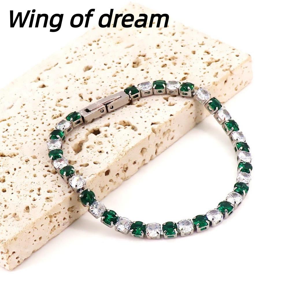 

Sterling Silver Jewelry 16cm-21cm Tennis Bracelet 4mm Colored Zircon Anniversary Gift Women s Sterling Silver Bracelet 21CM зелений