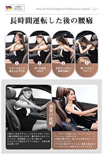 Meikaso Car Lumbar Support Cushion, Backrest Cushion, Memory Foam, Fashionable Car Headrest, Car Neck Pillow, Lumbar Support, Car Neck Pad, for Long D