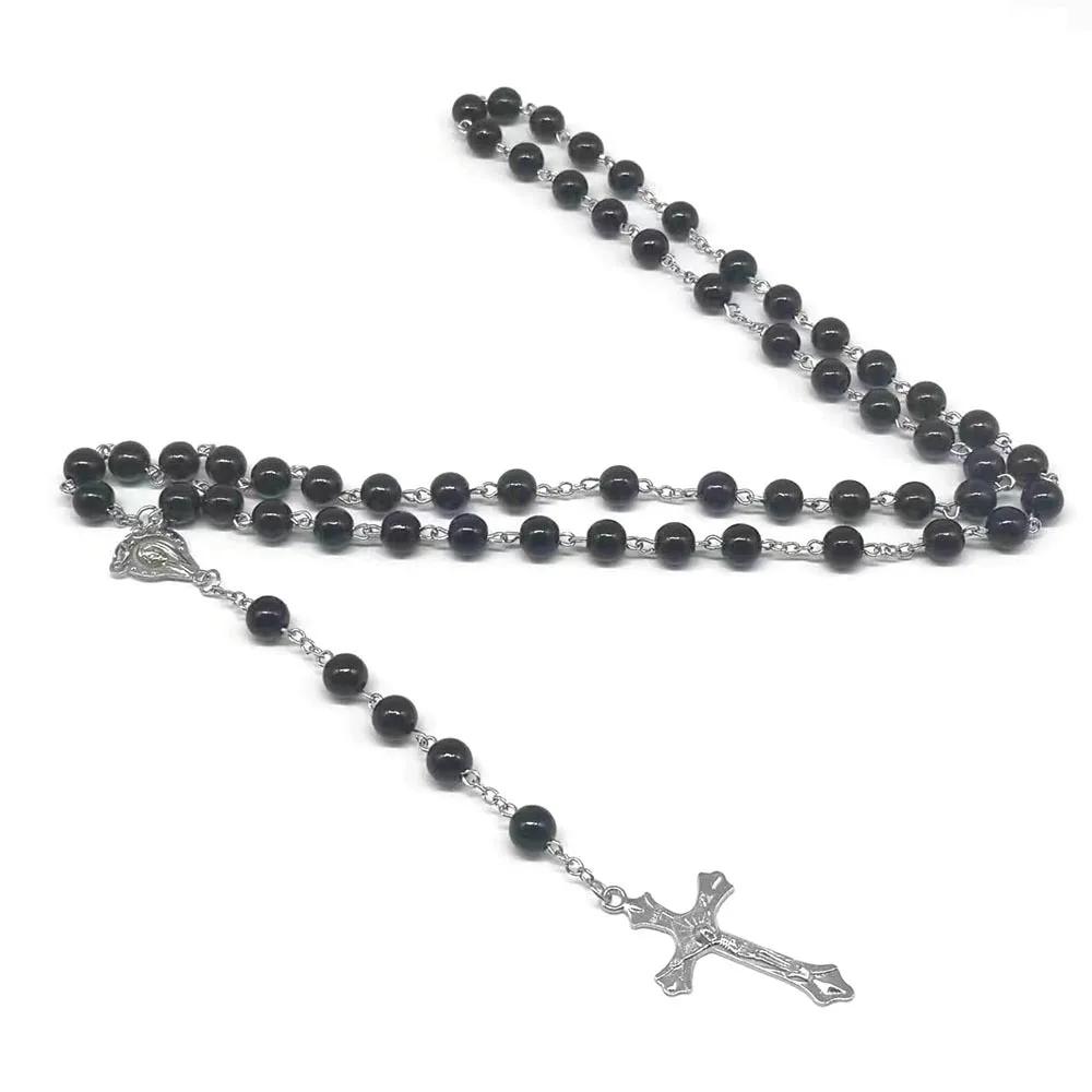 FREE SHIPPING Vintage Religious Cross Pendant Zircon Zircon Bead 72cm Long Sweater Necklace for Unisex