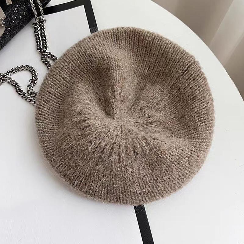 Women Fashion Winter Beret Hat Solid Color Knitted Elastic Warm Berets Beanie Korean Girl Artist Painter Cold-proof Pumpkin Caps