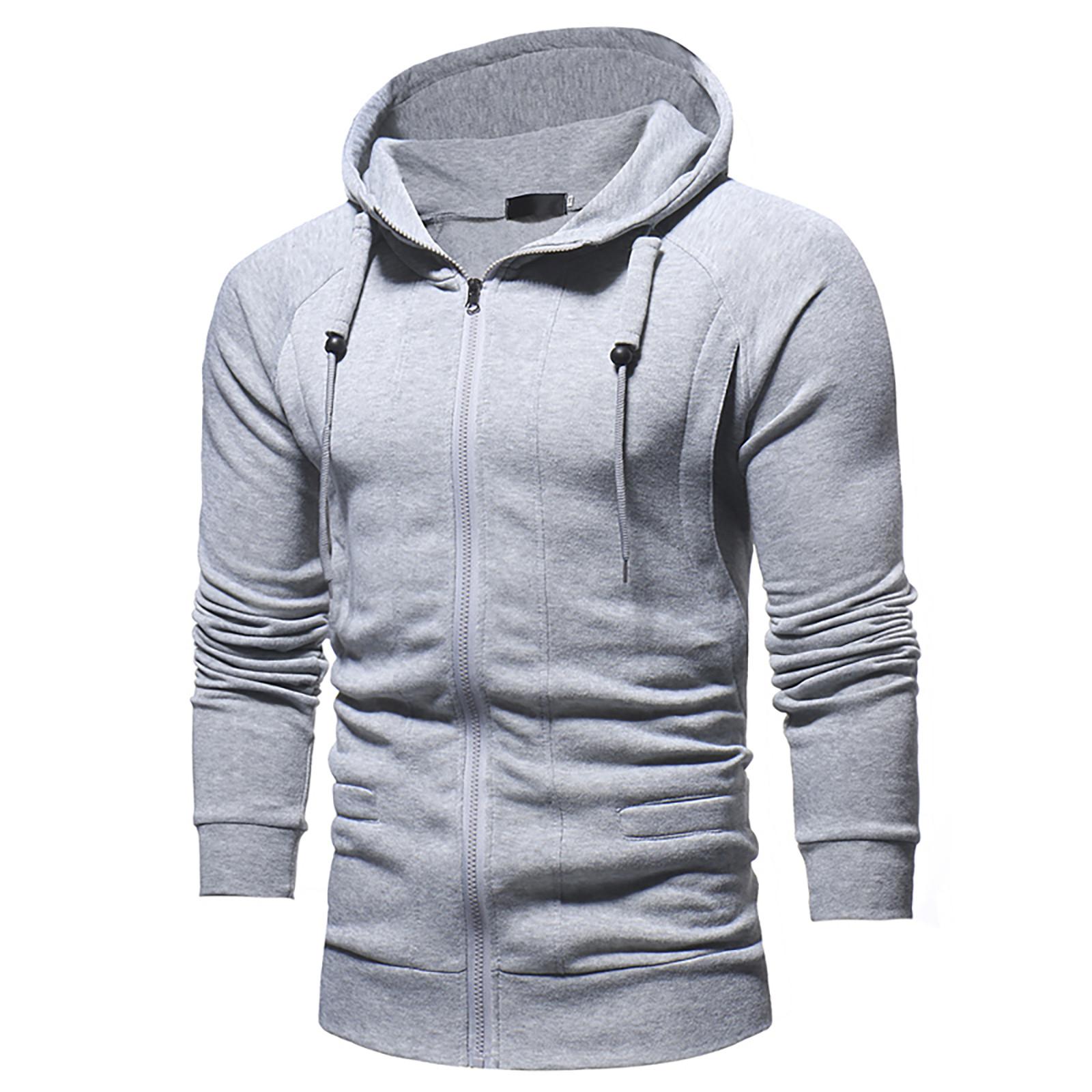 

Мужская повседневная однотонная спортивная толстовка с длинным рукавом на молнии с капюшоном, куртка, пальто XL