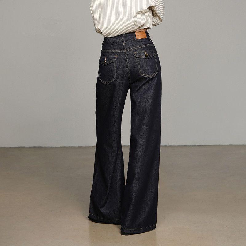 

Women s Deep Blue High-Waisted Wide-Leg Jeans for Fall/Winter 2026 - Petite Loose Slimming Floor-Length Style Extra Small