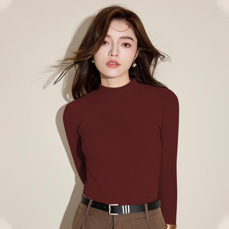 Women's Cashmere Slim Fit Half Turtleneck Long Sleeve Top for Autumn/Winter