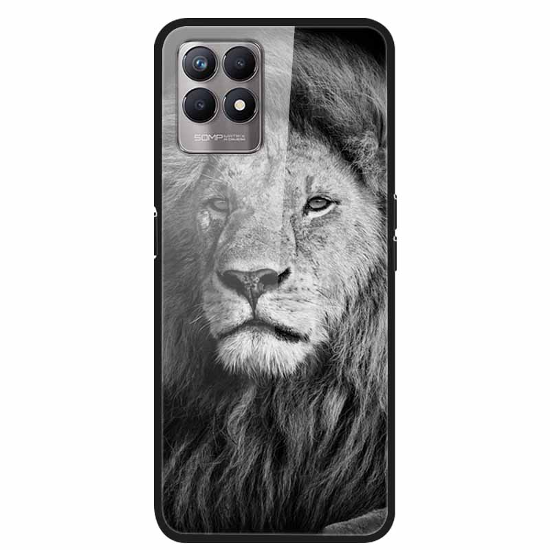 For Realme 8i Case Tempered Glass Hard Clear Phone Case For OPPO Realme 8i RMX3151 Realme 7 Pro Animals Wolf Shockproof Coque