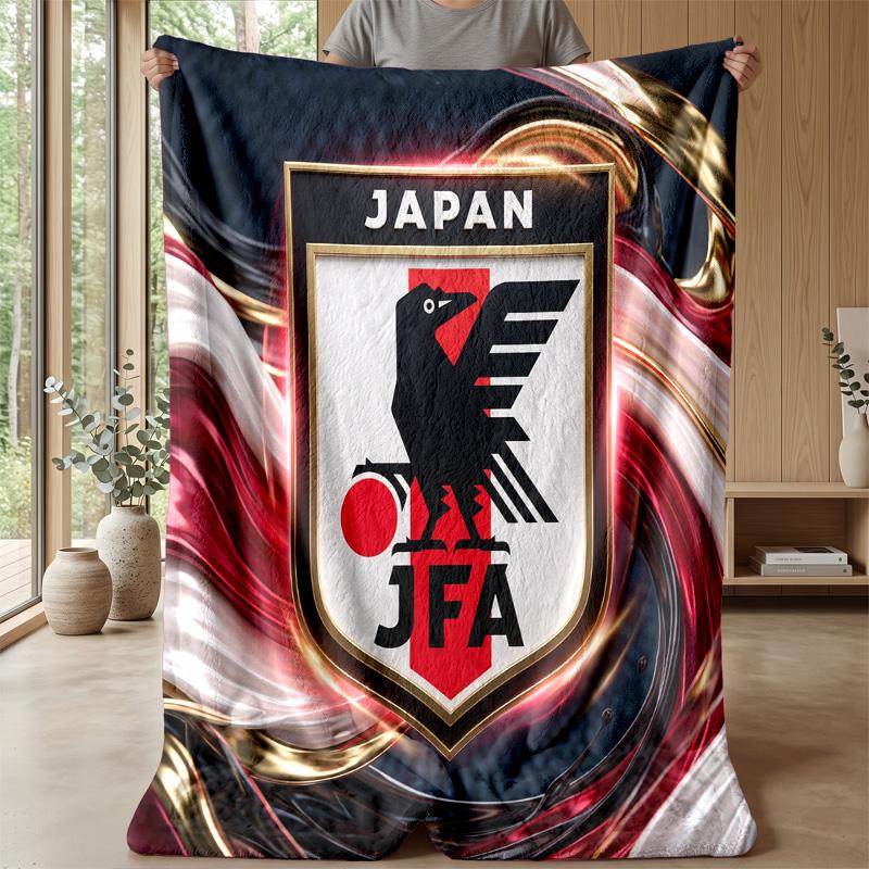 Japan Football Printed Flannel Blanket Skin Friendly Warm Decorative Throw for Indoor Couch Bed Daily Use