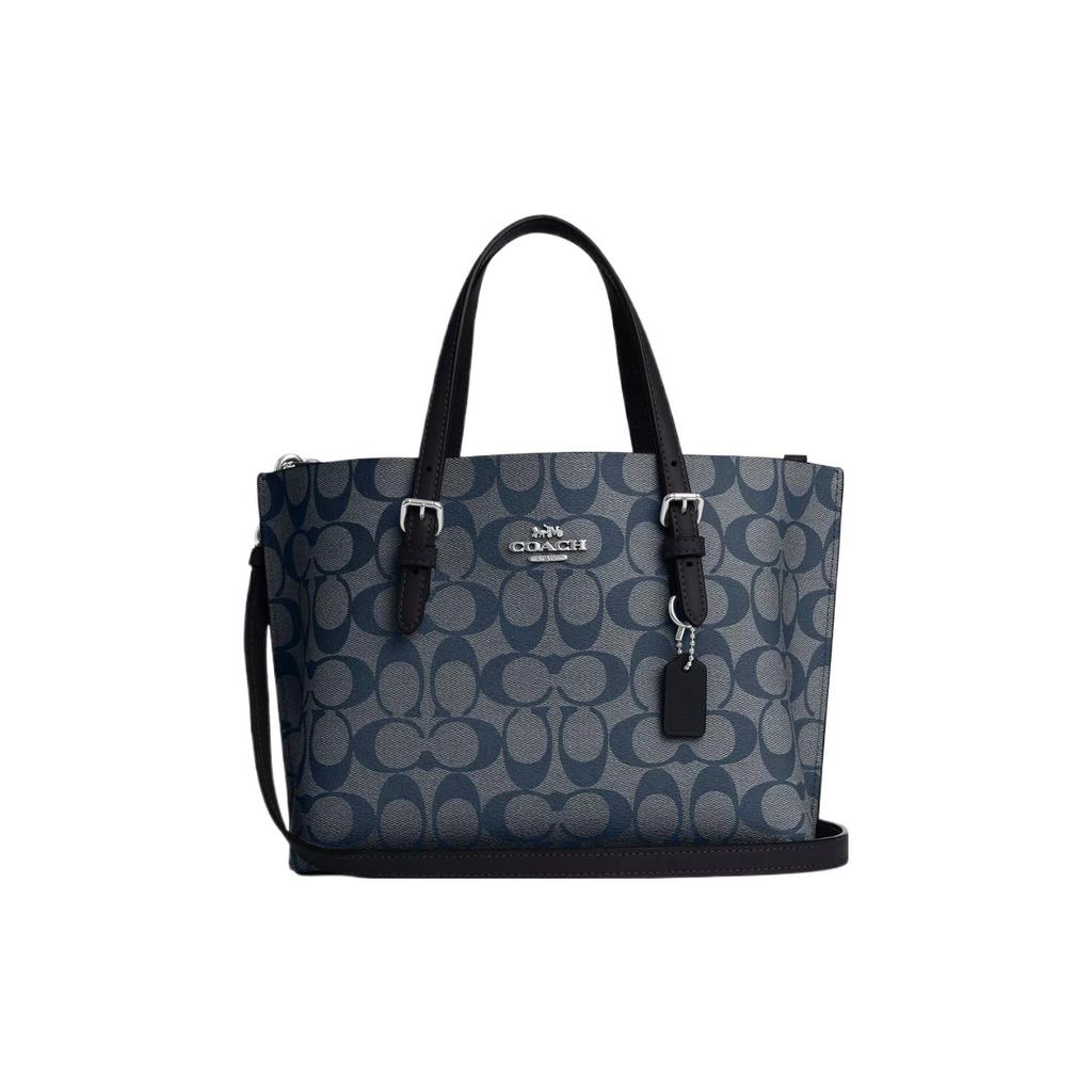 Coach Mollie Classic Monogram Zip Closure Coated Canvas And Leather Tote Bag Women tote Silver Midnight-Navy C4250-SVN2V