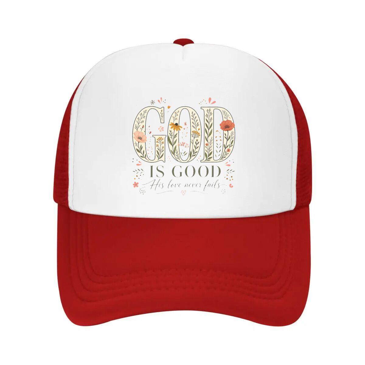 God Is Good Wildflower Lettering Mesh Baseball Cap Casual Hat Outdoor For Womens Unisex FeUnisex One Size