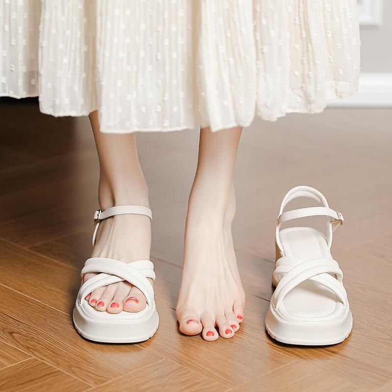 thick-soled fairy wind sandals female summer new high-end soft-soled muffin thick heel cross-strap one-word buckle women's shoes