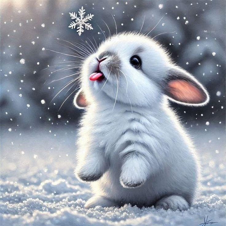 5D DIY Diamond Painting Cute Rabbit in Snow Crystal Canvas Art Full Round Diamond Embroidery Kits Picture Home Decoration
