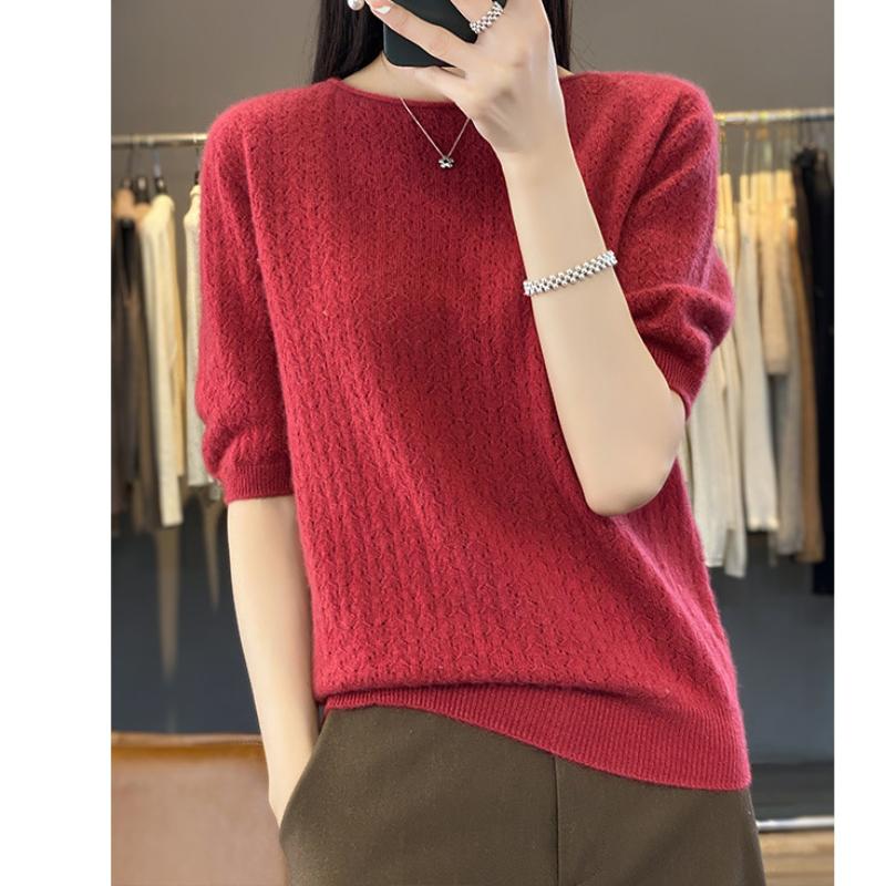Round Neck Wool Sweater for Women In Spring and Autumn Updated Temperament Bottoming Half-sleeved Korean Comfortable Fit Versatile Thin Top