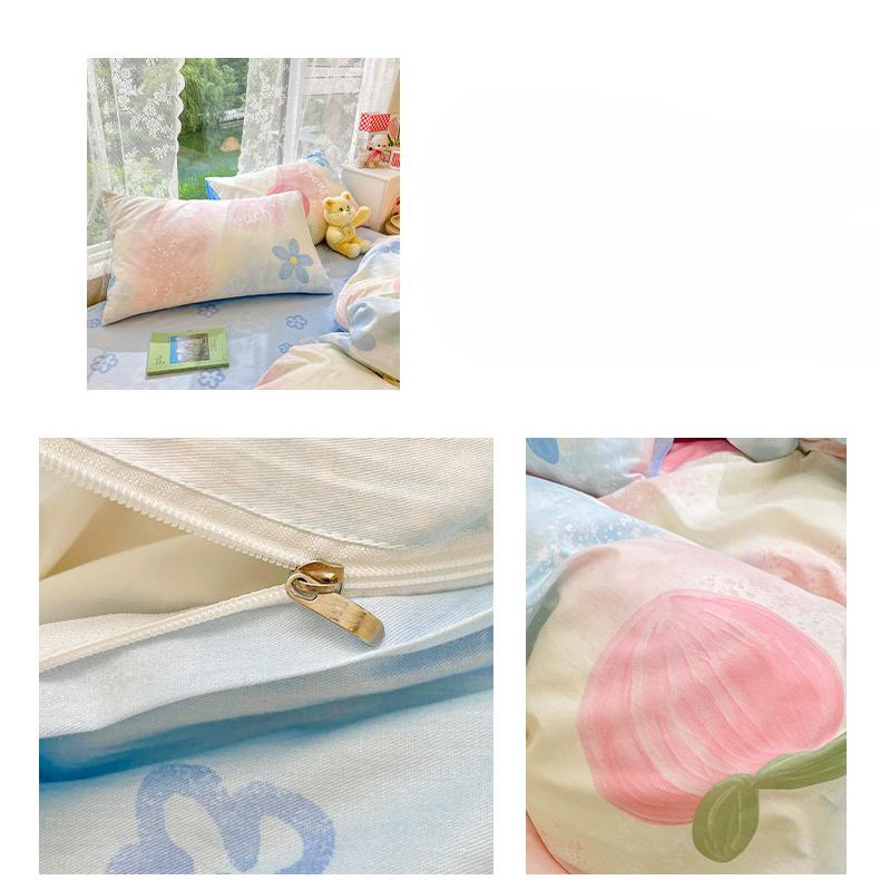Pure Cotton Printed Four-piece Set, Pure Cotton Bed Sheet, Quilt Cover, Small Fresh Three-piece Set, Bed Home Thickened Quilt Cover
