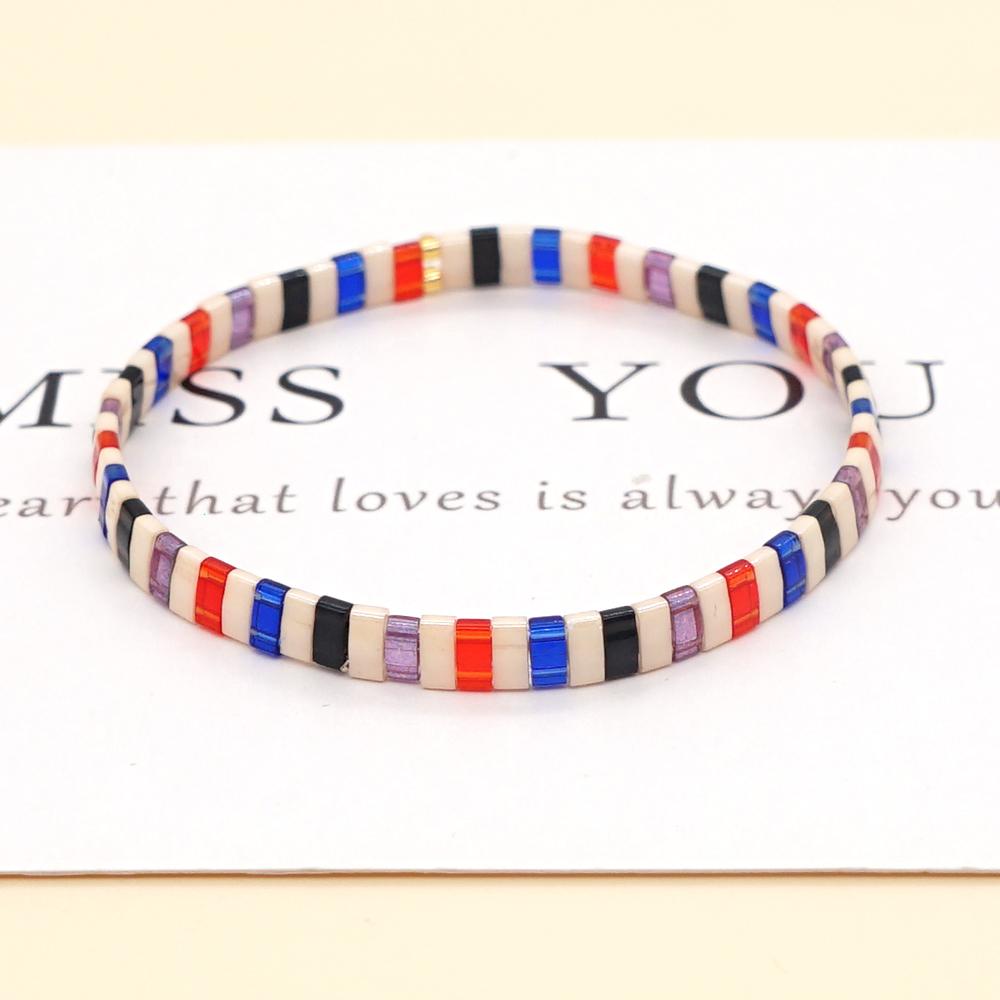 Ximang Fashion Jewelry Ximang Bracelet Enamel Bohemian Multicolor Half Tila Beads Elastic Stretch Bracelets for Women Jewellery