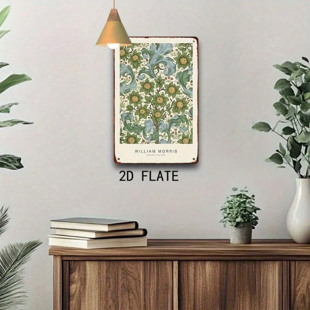 Retro Floral Botanical Leaf Metal Wall Art, Easter Plaque, Green Beige Aged Parchment Decor for Home