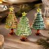 Miniature Xmas Tree Figurine Glazed Christmas Figurine, Colorful Decor, Handcrafted Glass Craft for Display Table Centerpiece Home Office Holiday