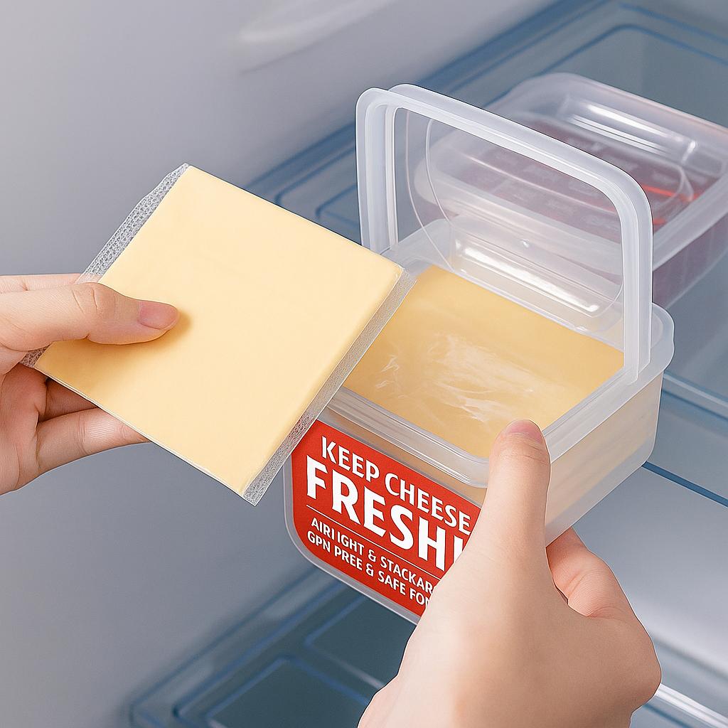 Large Capacity Cheese Keeper Container - Freshness Preserving, Airtight, Stackable, BPA-Free Plastic Refrigerator Storage