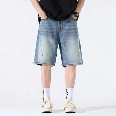 Summer Thin Cool Denim Shorts Men's American Retro Loose Straight Five-point Pants
