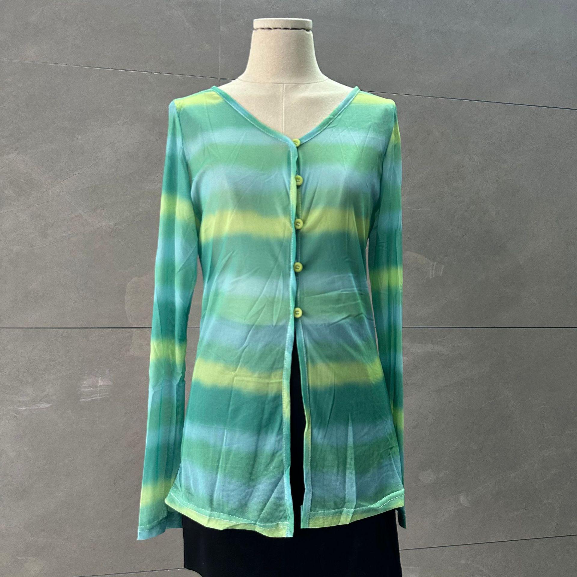 

Chic Retro Tie-Dye V-Neck Mesh Sun Protection Cardigan with Stylish Long Sleeves L (Recommended for ~115 lbs)