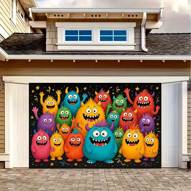 2D Bright Happy Monster Party Tapestry Kids Bedroom Colorful Wall Art Decor