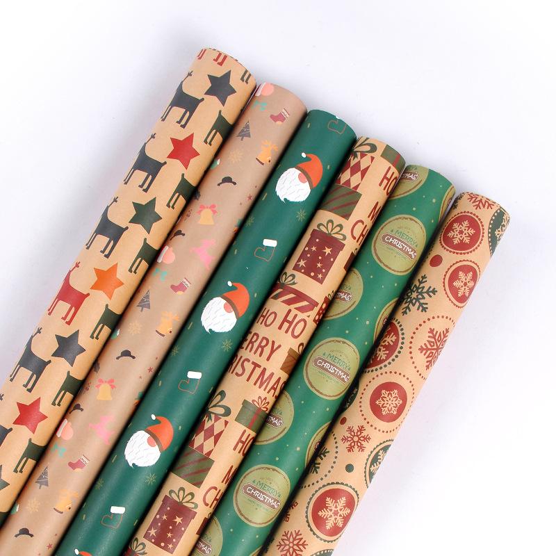 Gift wrapping paper Vintage yellow kraft paper wrapping paper Christmas gift box DIY wrapping paper-6pcs 50*70CM
