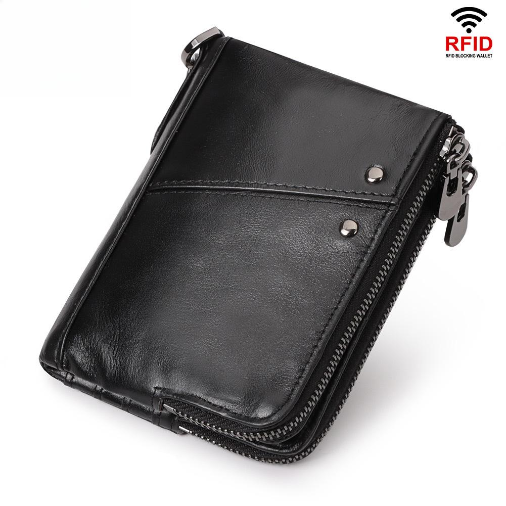 RFID Leather Multicolor Wallet Short Double Zipper Vertical Wallet Fashion Casual Coin Purse