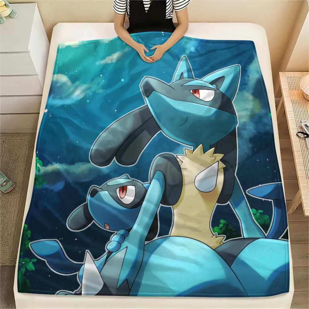 Lucario Print Flannel Blanket, High quality Comfortable for All Seasons, Home Decor, Warmth and Comfort