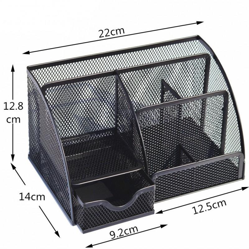 Metal Wire Mesh Pen Holder Organizer 7-Compartment Desktop Storage Students Office Supplies