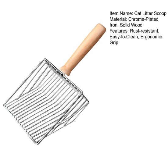 Cat Litter Scoop Metal Wire Cat Poop Scooper Cat Litter Sifting Shovel with Solid Wood Handle for Litter Box Cat Waste Cleaning