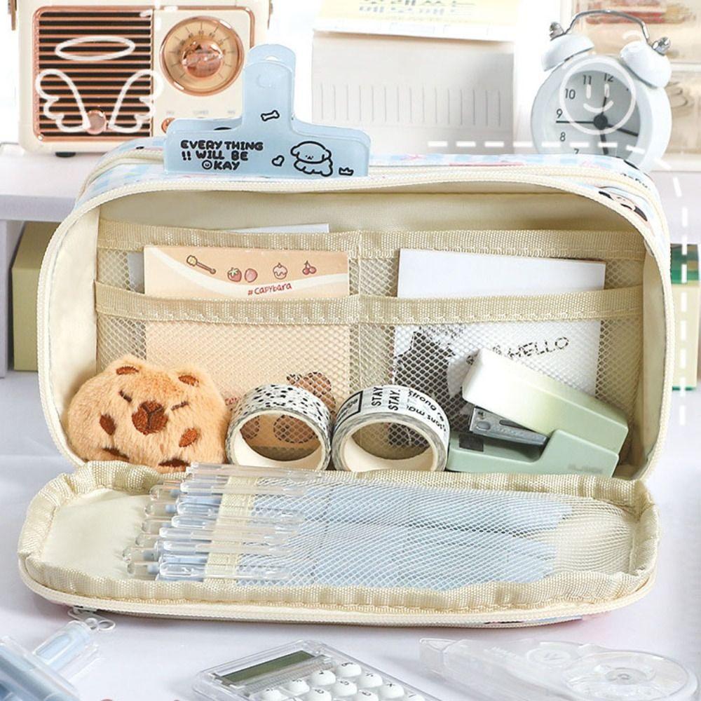 Large Capacity Kawaii Pencil Bag Zipper Pen Pencil Case Badge Pouch Stationery Bag  Student