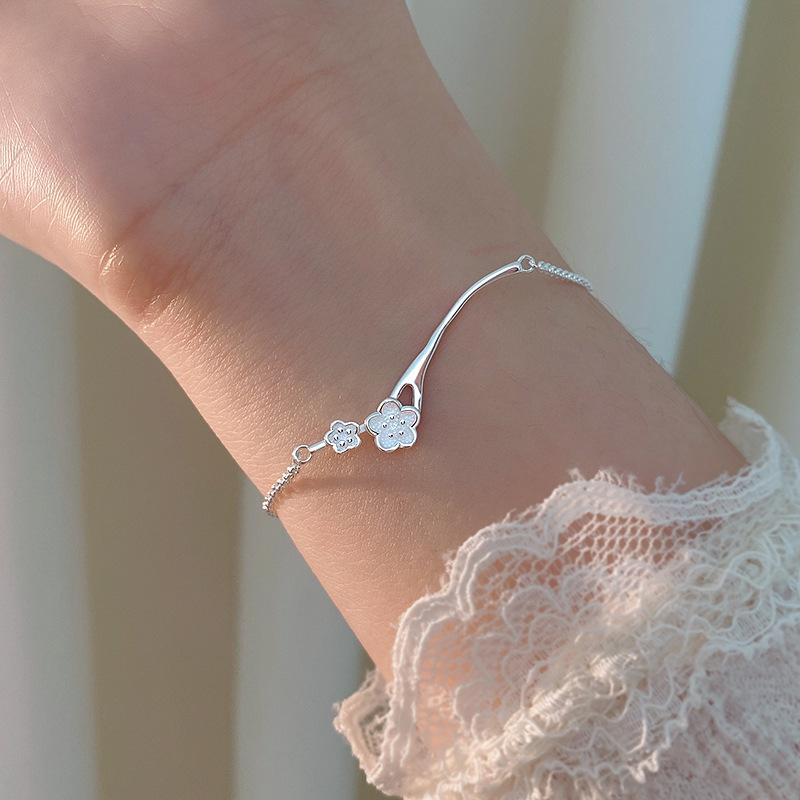 925 Silver Bracelet Bangle Simple Green Leaf Elegant Nature For Woman Girl Fashion Jewelry Gift Dropship