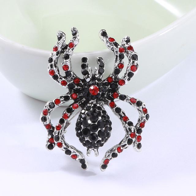 

High Quality Crystal Stone Rhinestone Gathering Jewelry Spider Brooches Metallic Insect Lapel Pins Badge Retro Corsage Halloween Event Souvenir красный
