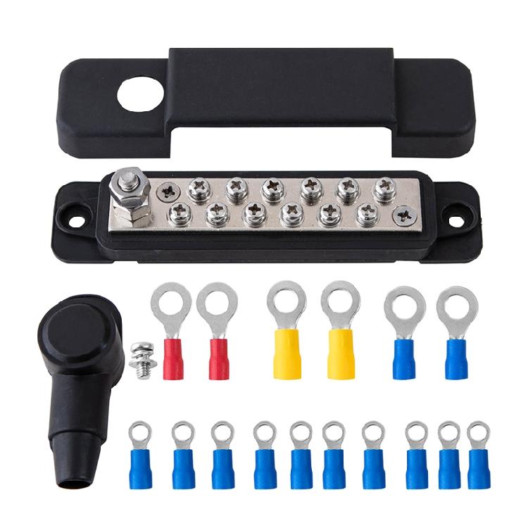 

Power Distribution Block 12 Terminal Studs Screws Bus Bar for Car 180 Amp Rating чорний