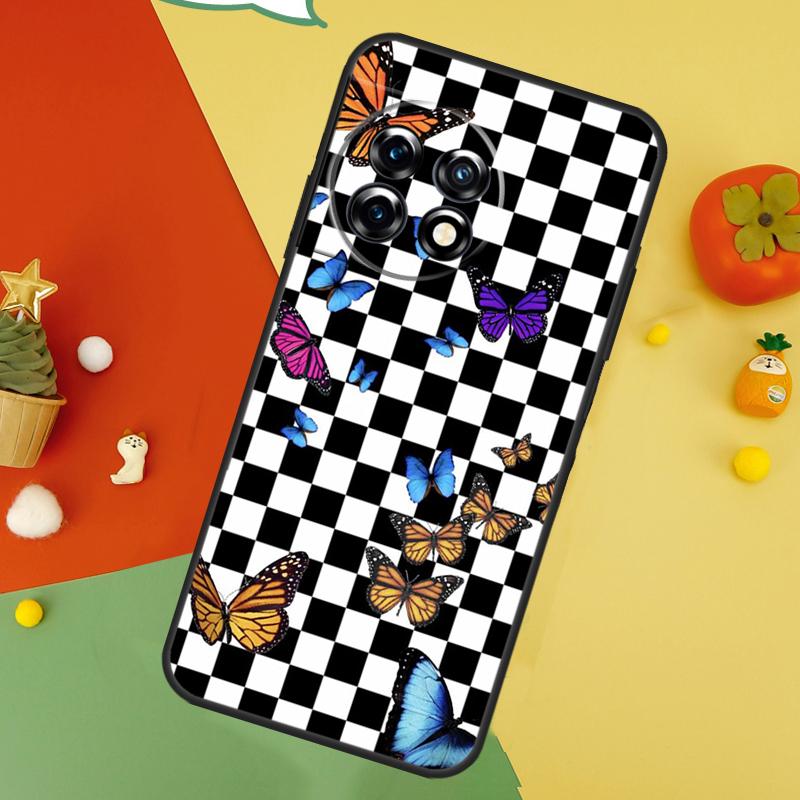 Checkerboard Sunflower Back Case For OnePlus 15 13R 13 13T 12 12R 11 10 10T 8T Nord CE 5 2 3 4 Lite N20 N30 Cover
