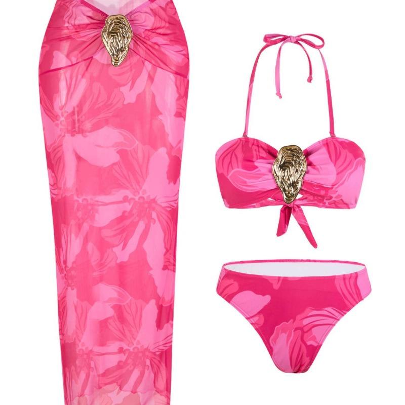 Europäischer und Amerikanischer Neuer Batikdruck Split Bikini Badeanzug Strandrock Dreiteiliger Badeanzug