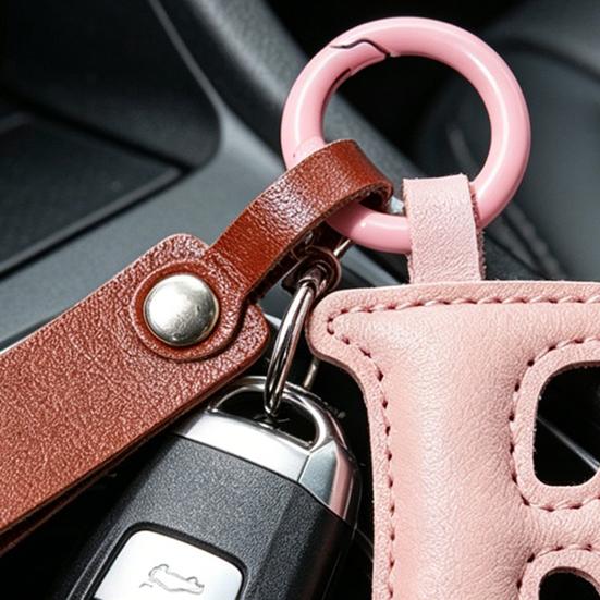 Keychain Pendant Imitation Leather Macaron Color English Letter Design Bag Charm Backpack Car Accessories