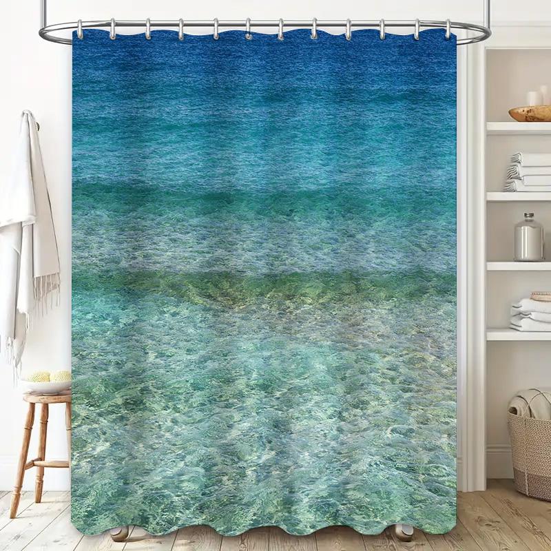 Tenda da Doccia Oceano con Gradiente Blu Poliestere Impermeabile Liner per Vasca da Bagno per Arredamento Casa con Fantasia Ombre Blu Verde Dimensioni Personalizzabili.