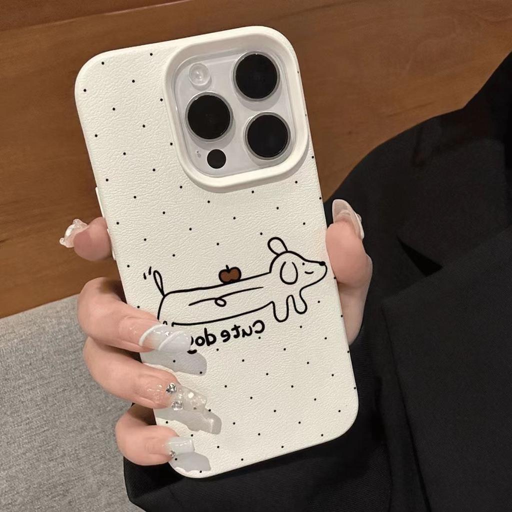 Dachshund for Apple 16 PROMAX Phone Case for IPhone 15 Cartoon 14 Leather Texture 13 Soft Shell 12 Silicone 11