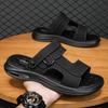 2025 New Fashion Men's Leather Slippers Durable Father Shoes Summer Outer Wear Beach Slippers Two-In-One Wet Shoes EVA Outsole