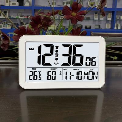 Battery Powered Large Digital Wall Clock Temperature Humidity Date Week Snooze Table Clock Dual Alarm 12/24H LCD Alarm Clock