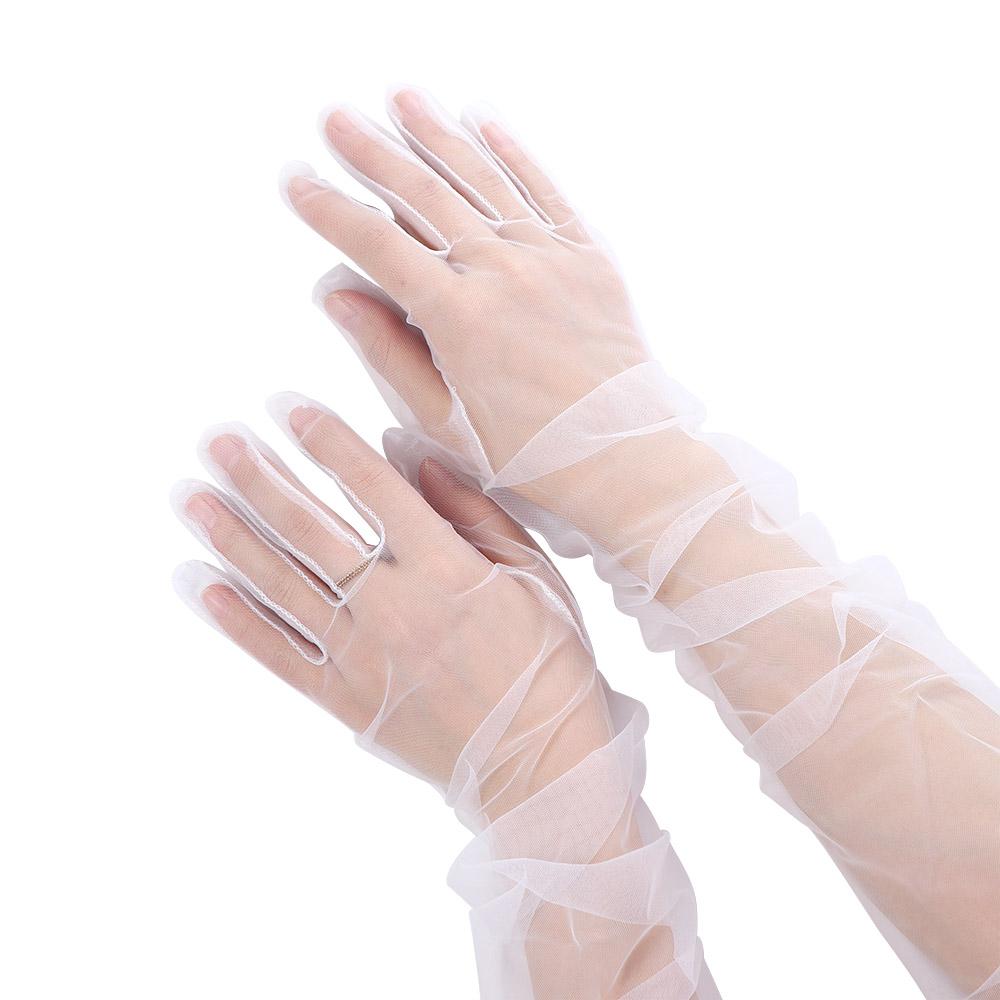 Silky Fashion Women Elbow Sheer Tulle Thin Gloves Lace Mitten Women Gloves Five Fingers Mitts